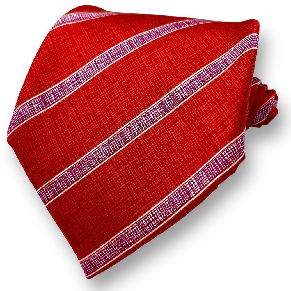 DOMENICO VACCA Men’s Italian Luxury Designer Red Striped 7-Fold 100% Silk Tie
